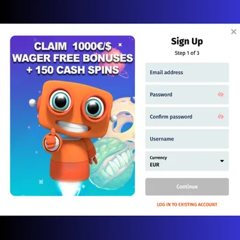 Happy Hugo character with a welcoming expression, urging users to sign up for an account in a friendly manner