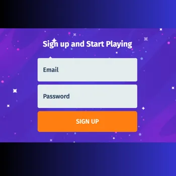 Sign up and start playing button on a vibrant purple background, inviting users to engage with the platform.
