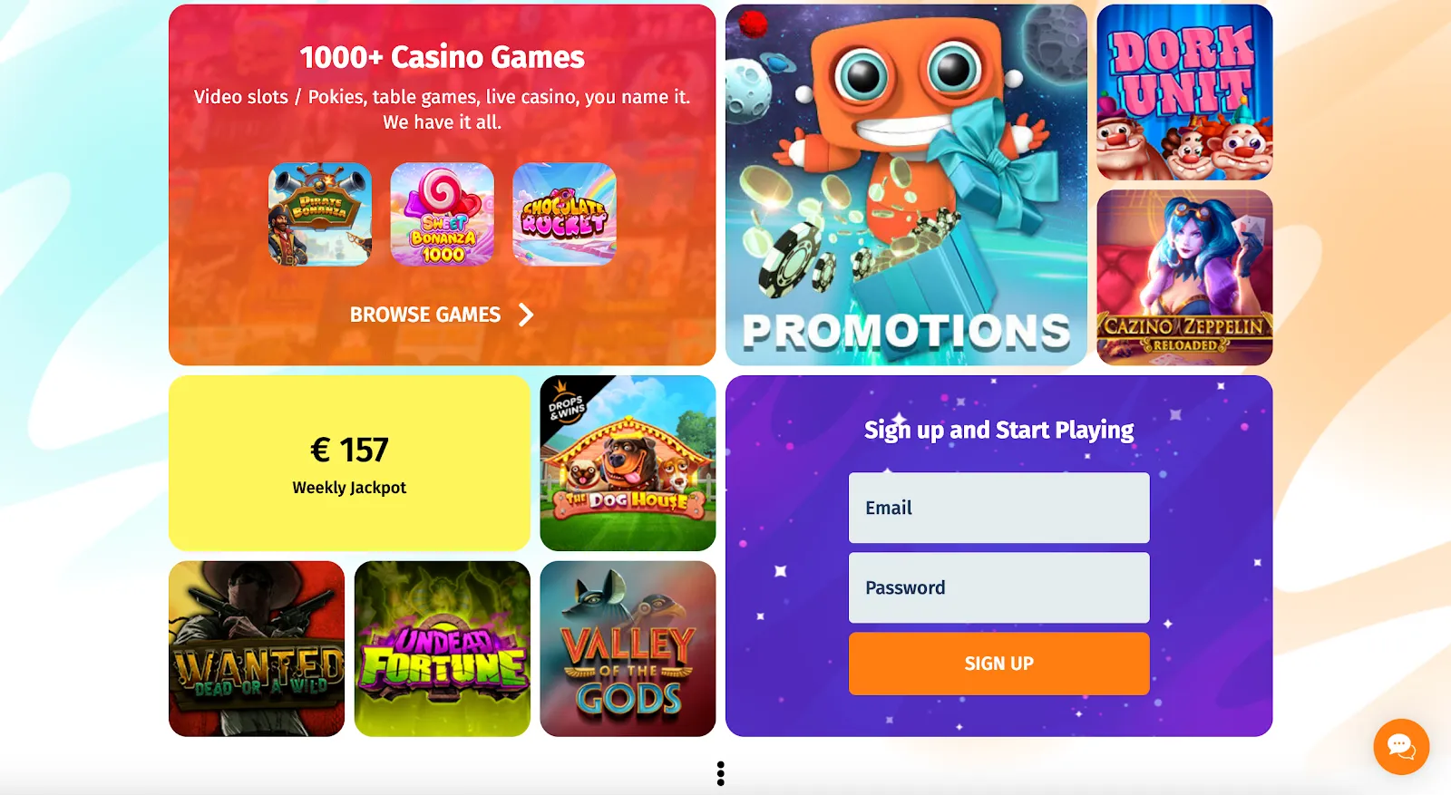 A screenshot from Happy Hugo Casino’s main page showing promotions and tournaments.